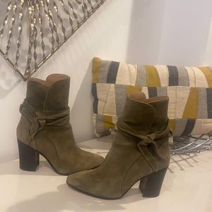 Suede Olive Green Closed Toe Booties
